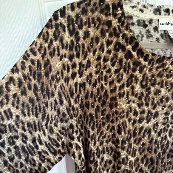 Cathy Daniels Leopard Print Sequin Lightweight Sweater Brown Black XL - Picture 4 of 11